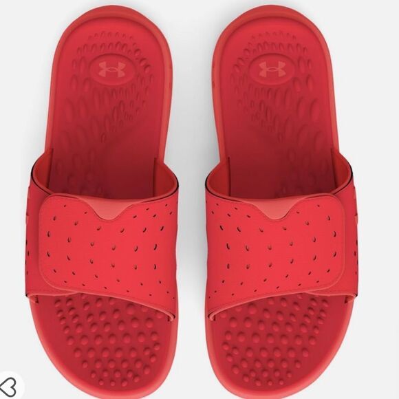 Under Armour Red Slide Sandals with Textured Footbed - Picture 3 of 6